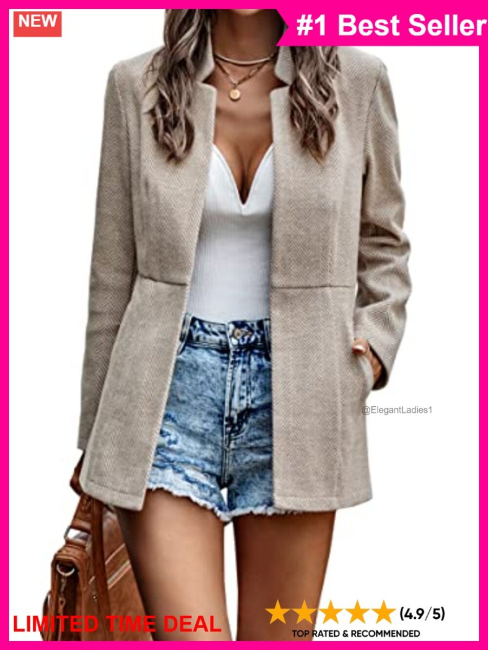 Women's Open Front Blazer Long Sleeve Notch Collar Business Casual Coat